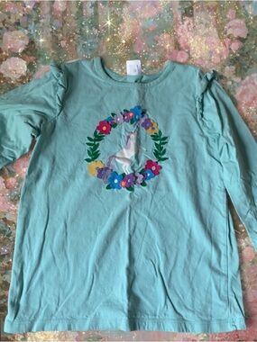 Hannah Andersson Girls' Mint Unicorn Floral Long-Sleeve Top